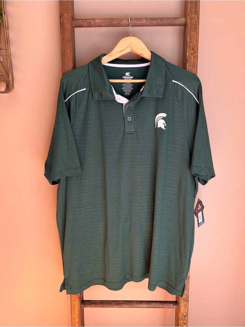 Colosseum Dark Green Michigan State Polo with White Accent